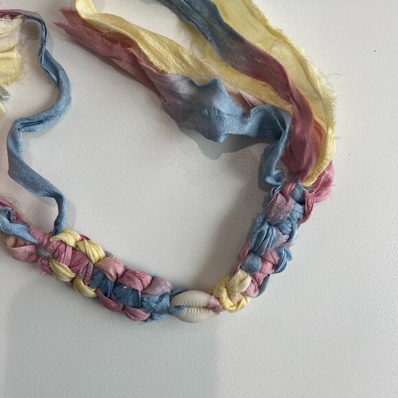 Beachy, Boho, Silk Fabric Wrap Bracelet w/ Shell, Logan Tay, Castaway Lolli, New - Picture 4 of 7